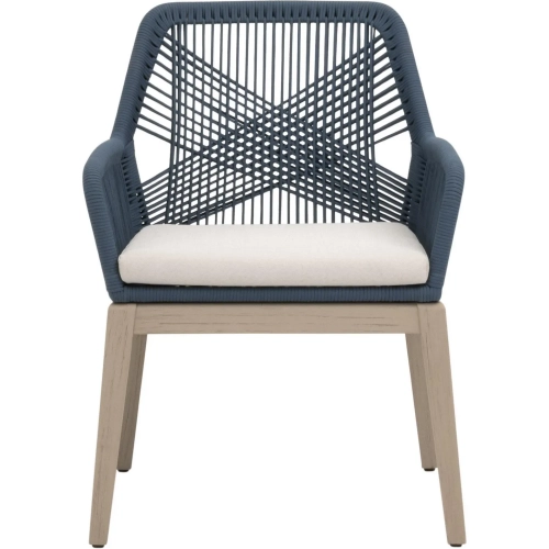 Loom Outdoor Dining Arm Chair in Blue Rope, Stone Fabric & Washed Teak (Set of 2)
